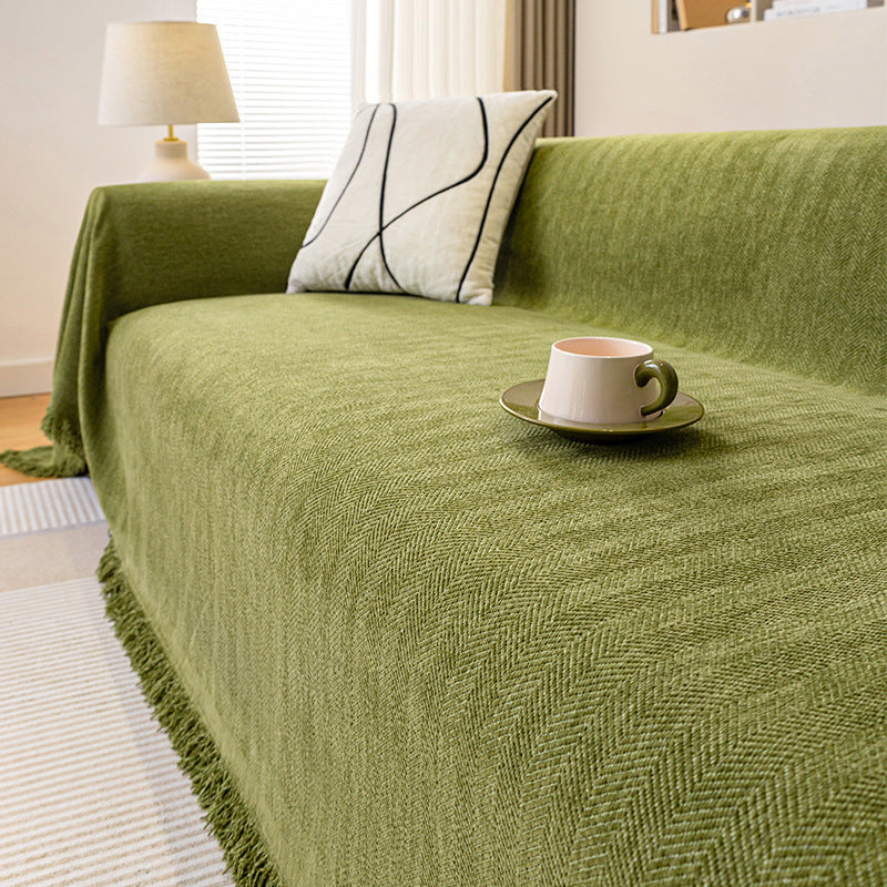Ins Style Chenille Sofa Towel Herringbone Pattern Pure Color Sofa Cushion Skin-Friendly Anti-Wrinkle Multi-Purpose Machine Washable Sofa Cover Cloth